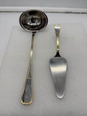 Solingen Germany Stainless Steel Serving Utensils Cake Server Ladle Gold Accent
